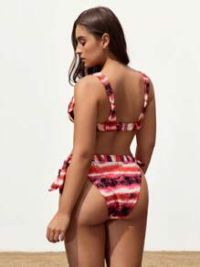 Maija Plus Size Tie-Dye Backless Sexy Bikini, Colorful Summer Print Swimwear