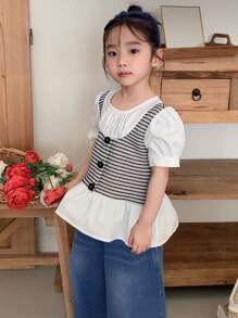 DAZY Blusa stile coreano per ragazze con maniche a sbuffo e balze, outfit estivi per ragazze