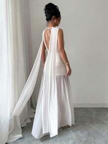 Elenzga Women Solid Color Minimalist Sleeveless Long Dress