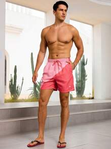 Zalmeno Men's Two-Tone Drawstring Waist Slanted Pocket Beach Shorts, Summer - Multicolor - View 5