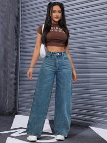 Solid Color Casual Versatile Wide Leg Jeans