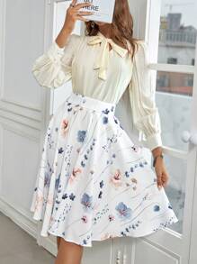 Ellevyn Elegant Women's A-Line Flower Printed Skirt