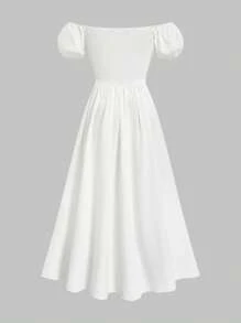 Sweetra Women's Plus Size French Style Off-Shoulder High Slit Maxi Dress, Spring/Summer - White - View 2