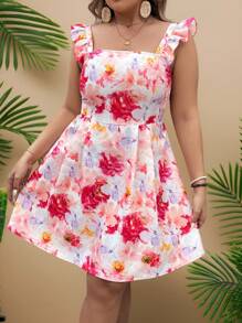 SHEIN VCAY 大码波西米亚风红色性感露背连衣裙，夏季女式时尚 - 紫色 - 查看 5