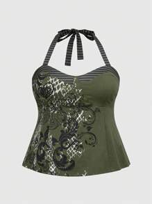 ROMWE Fairycore Fairycore Vine Floral Print Babydoll Camisole Plus Size Camisole And Vest