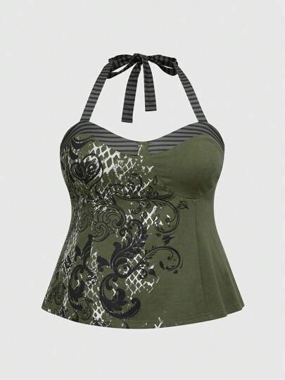 Fairycore Vine Floral Print Babydoll Camisole Plus Size Camisole And Vest