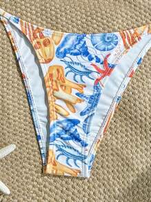 Swim Mod Swimsuits For Woman Summer Beach Floral Print Halter Triangle Bikini Set - Multicolor - View 3