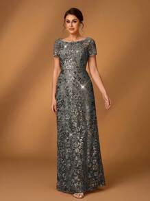 Serin Elegant, Luxurious, Romantic Beaded Embroidered Round Neck, Fluted Sleeve, A-Line Hem Dress, Suitable For Evening Party, Banquet, Music Festival, Dating, Vacation, Wedding, Bridal Mother Dress, Spring/Summer