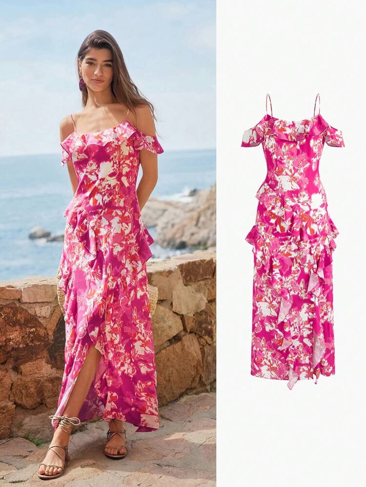 FLORAL PRINT RUFFLE DRESS