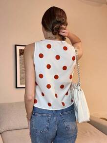 SHEIN Unity V-Ausschnitt französischer Stil lässiges Polka Dot Tank Top - Weiss - Übersicht 2
