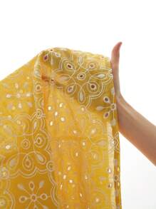 Écloséra 女士法式度假通勤短袖黄色刺绣衬衫