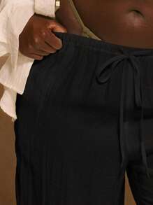 MUSERA Plus Size Mid Rise Drawstring Wide Leg Casual Trousers Boho Summer Vacation Swim Holiday Summer Beach Sexy Cute Elegant - Black - View 5