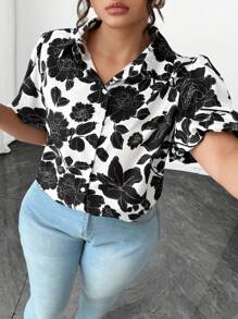SHEIN Clasi Camisa con botones de manga corta con estampado floral y cuello de polo - Multicolor - Ver 5