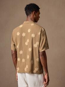 AKNOTIC Men's Khaki Woven Jacquard Jacquard Loose Fit Short Sleeve Shirt, Suitable For Summer, Vacation, Casual Wear, Party, Men's Gift, School - Apricot - View 7