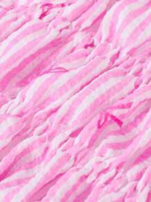 Sparklyn Girls Striped Bow Strap Top And Straight-Leg Pants Holiday Style 2pcs Outfit Summer Holiday