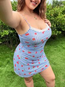 SHEIN EZwear Plus Size Fruit Printed Cami Dress, Fashionable For Summer - Multicolor - View 6