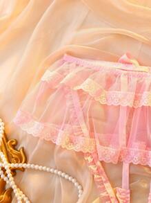 DelicateAllure 女士透明、诱人、开裆、性感、简约情趣内衣内裤，适合外出穿着 - 粉色 - 查看 5