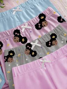 8件套女童简约时尚可爱印花图案吊带背心和三角裤内衣套装 - 彩色 - 查看 4