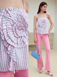MOTF STUDIO VISCOSE STRIPED PATTERN CAMI TOP - Pink - View 7