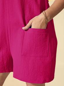 Travachic Plus Tie Shoulder Pocket Patched Cami Romper - Hot Pink - View 6