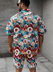 Manfinity LEGND Conjunto de camisa de manga corta monocromática y pantalones cortos de talla grande para hombre - Multicolor - Ver 6