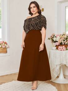 Modelyn Plus Size Slash Neck Striped Patchwork Bodycon Mini Dress, Slimming And Figure-Flattering