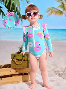 Baby Girl Cute Printed One-Piece Swimsuit Toddler Girl Long Sleeve Swimsuit Toddler Rash Guard Girl Toddler Girl Swimsuit With Hat Flamingo Swimsuit Toddler Girl Two Piece Swimsuit Toddler Girl