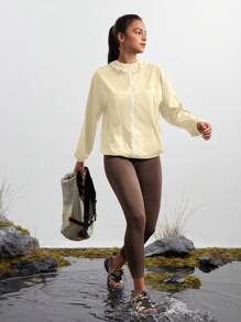 In My Nature 女士户外防水防风拉链连帽夹克 - 杏色 - 查看 4