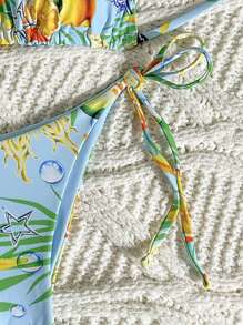 Swim Mod Y2K 夏日清凉水果热印花比基尼套装