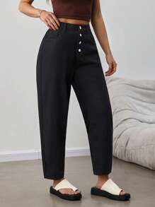 SHEIN Tall Women Loose Fit Tapered Leg Black Denim Jeans Baggy Jeans Tall Pants Women - Black - View 6