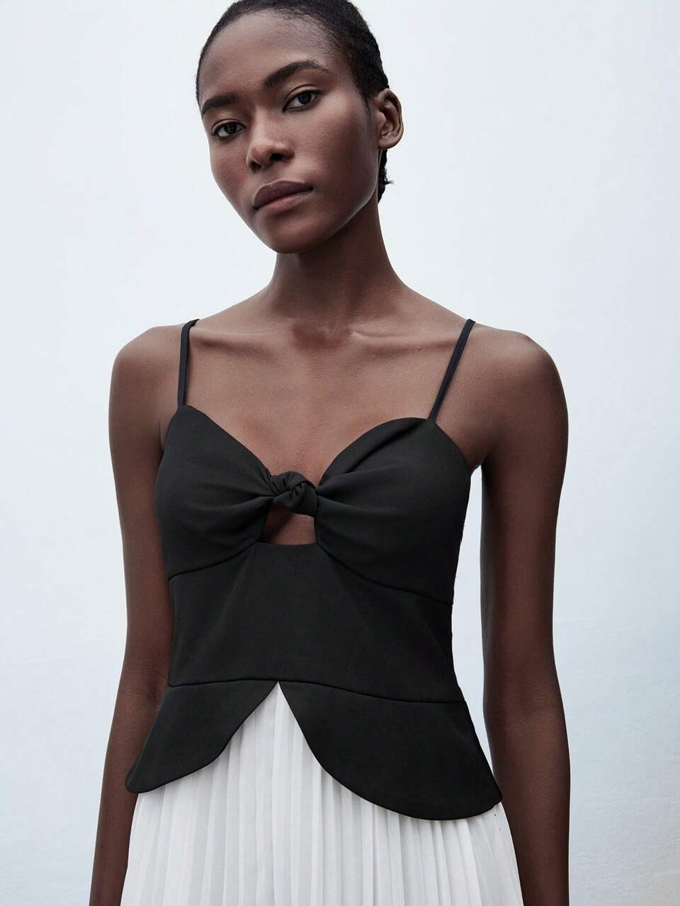 SHEIN Maija Black & White Contrast Color Pleated A-Line Long Dress, Elegant Minimalist Fashion For Autumn, Suitable For Parties, Outings, Versatile,Halloween