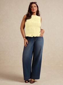 Elaquor Plus Size Sleeveless Solid Color Camisole Top, Fashionable For Summer, Business Casual Woman, Going Out Tops Women - Yellow - View 3