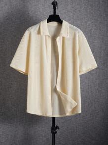 SHEIN 青少年休闲街头风格百搭舒适纯色 Polo 领短袖衬衫，适合通勤、上学、日常休闲、度假、运动、春夏季 - 白色 - 查看 7