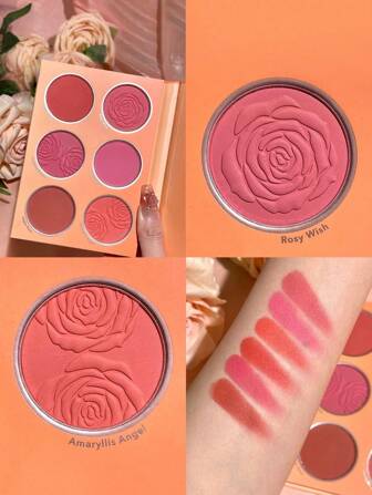 Floral Flush Rouge-Palette, 6-Farbige Rouge-Palette In Gepresstem Puder, Hohe Pigmentierung, Lichtecht, Langanhaltend, NatüRlich Matt, Leichtes Rouge, , Weihnachten, Winter, Pink Rouge Abschluss Geburtstag Urlaub Sommer Herbst Autumn Y2K Schick Mode Frauen Make-Up Kosmetik Party Strand Reise Camping DraußEn Schule Campus Ausflug Festivals Dekoration Geschenk PräSent Rose MäDchen Cosplay Beste Farbe Charme AtmosphäRe