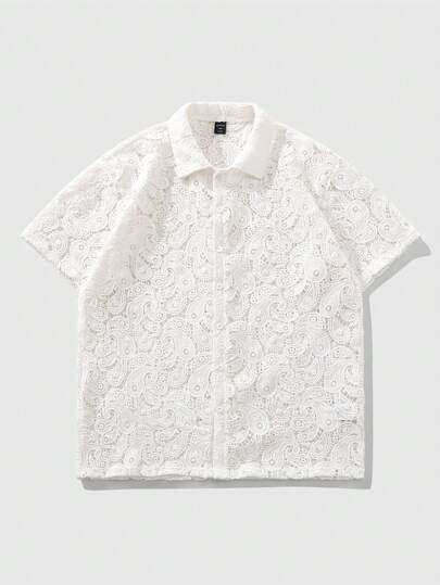 Camicia a maniche corte da uomo con fantasia paisley, per le vacanze estive