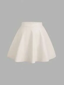 SHEIN 青少年女孩休闲银色 PU 皮革褶皱迷你裙 - 白色 - 查看 3