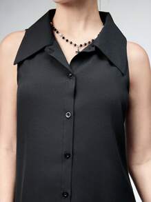 ROMWE Váy sơ mi cổ điển Gothic viền bất đối xứng dành cho nữ - màu đen - Xem 2