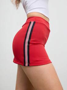 SHEIN Cheerettes 纯色运动裙和短裙，夏季时尚 - 紅色 - 查看 5
