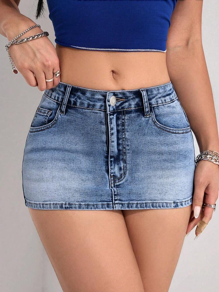 SHEIN PETITE 女性用グラデーションカラーポケットデニムペンシル