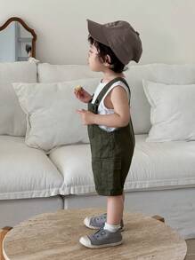 SHEIN Baby Jungen Cargo-Tasche lässige grüne Denim Latzhose