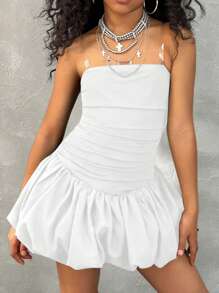 Coolane Kids Baby Shower Dress Tween Girls Spring/Summer Fashion Solid Color Black Strapless Puff Bubble Mini Dress - White - View 3