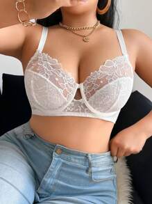 SHEIN 1 pièce Soutien-gorge sexy avec armature, en maille brodée, grande taille