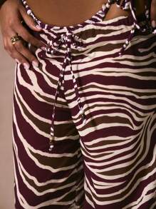 Musera Resort 中腰串珠抽绳雪纺印花阔腿沙滩罩衫裤泳装度假春夏优雅性感沙滩伊比沙岛泳装伊比沙岛泳装阿萨伊秋冬