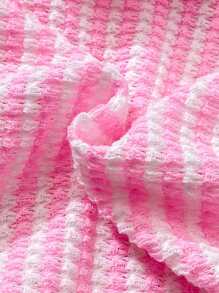 SHEIN Playful Pals 2pcs/Set Baby Girl Infant/Toddler Spring/Summer Casual Daily Vacation Textured Knit Black & White Striped Ruffle Sleeve Crew Neck T-Shirt And Shorts Set, 0-3 Years - Multicolor - View 7