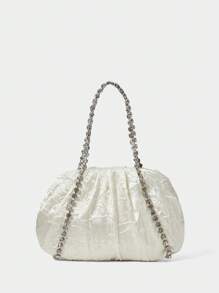 SHECARRY Geantă de damă cu mâner superior și decorațiuni cu strasuri, albă