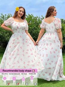 SHEIN EZwear Plus Size Floral Print Casual Summer Vacation Dress - White - View 1