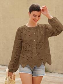 Aveloria Rosie 女式长袖刺绣领衬衫 - 棕色 - 查看 6