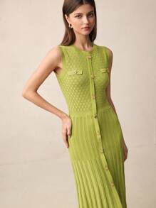 BizChic 春夏新款绿色纽扣针织连衣裙，现代优雅，适合都市通勤、日常百搭，亦可打造90年代复古风圣诞新年造型，情人节派对、海滩毕业典礼、嘉年华假日休闲浪漫风，适合婚礼宾客、主人、约会、派对、音乐会、早午餐、机场等多种场合。 - 綠色 - 查看 6