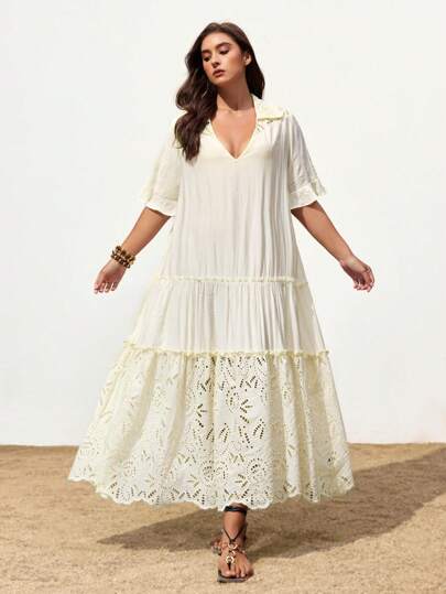 Maija Plus Size Women Plain Simple Short Sleeve Casual Dress,Summer Dresses For Women,Maxi Dress