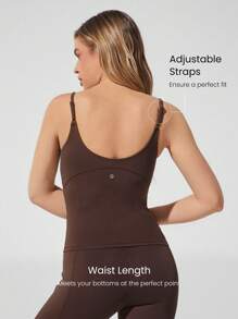 GLOWMODE FeatherFit™ Recharge Slim Fit Low Neck Adjustable Straps Removable Cups Waist Length Active Tank Low-Impact Yoga Pilates Studio Daily Casual Wear Fall Winter - Cinnamoninspiration - View 2